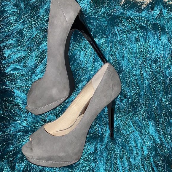 Michael Kors Grey Suede 5 inch peep toe heels